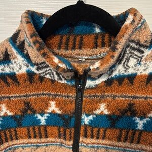 Men's Aztec Pattern Fleece Sweater - Brown and Blue